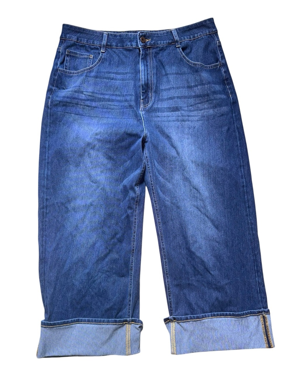 Halara Wide Leg Cropped Jeans Womens XL Petite Dark Wash Cuffed Denim